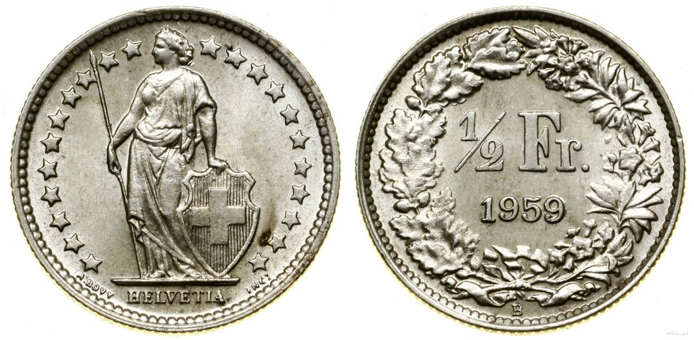Szwajcaria, 1/2 franka, 1959 B