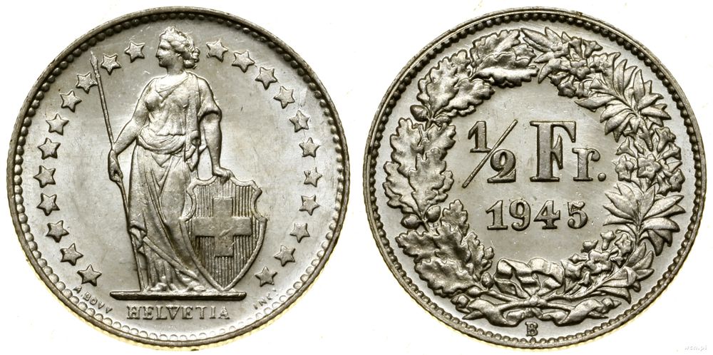 Szwajcaria, 1/2 franka, 1945 B