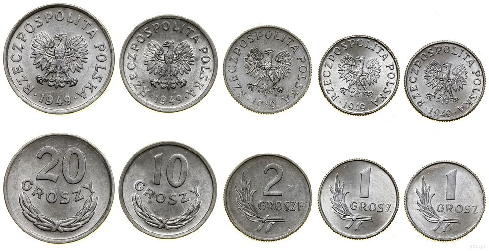 Polska, lot: 1, 2, 10 oraz 20 groszy, 1949