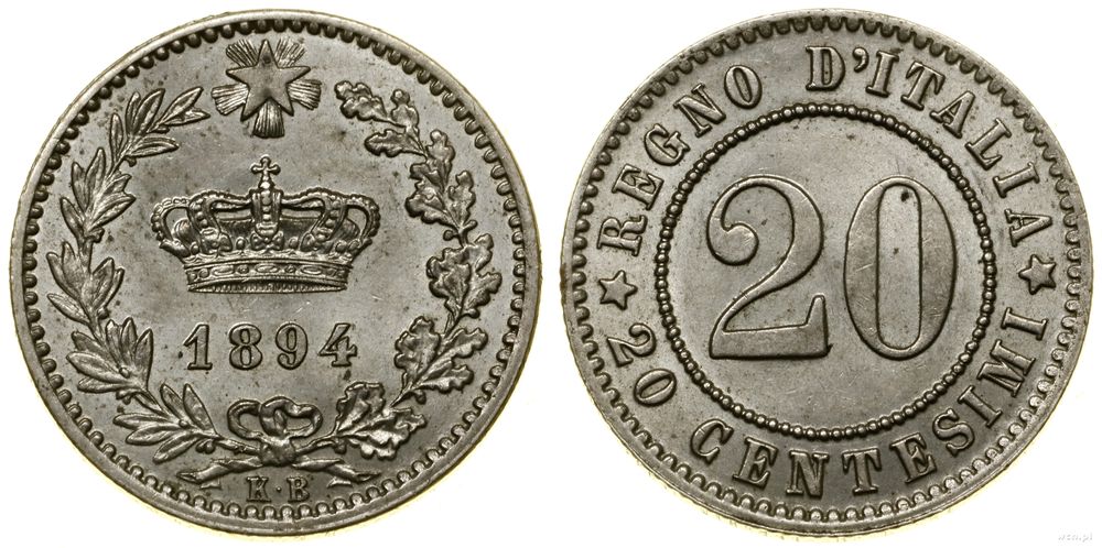 Włochy, 20 centesimi, 1894 KB