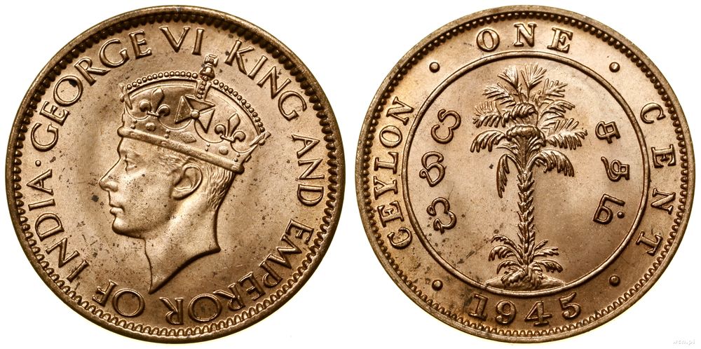 Cejlon (Sri Lanka), 1 cent, 1945