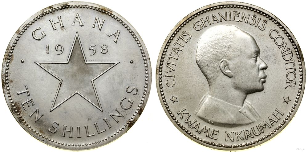 Ghana, 10 szylingów, 1958