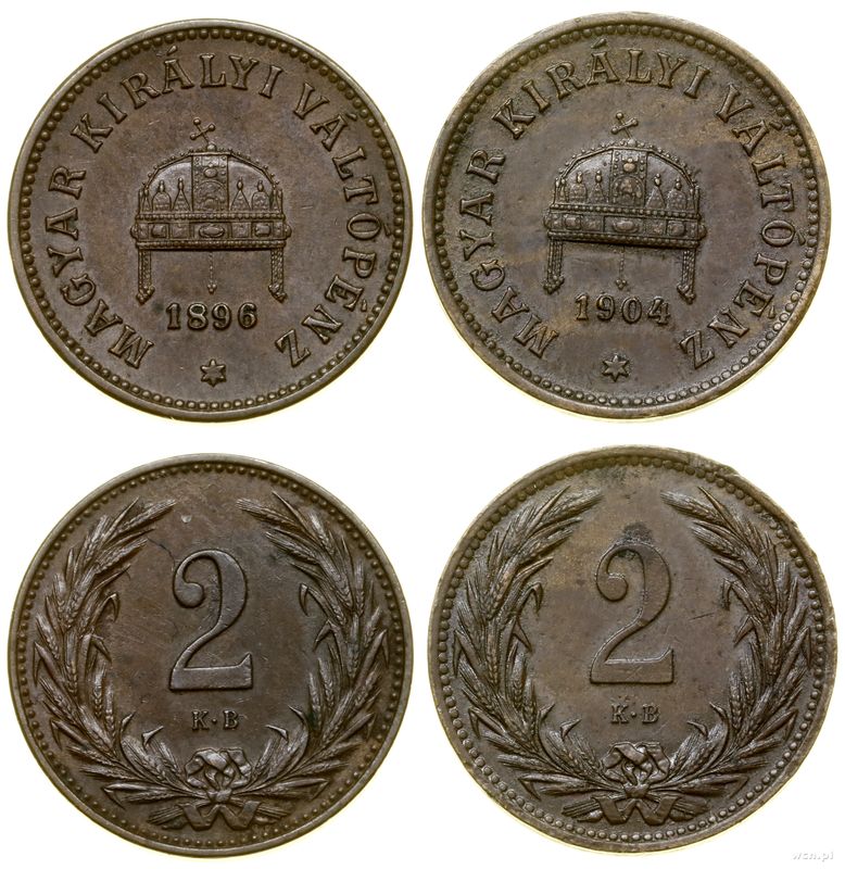 Węgry, lot 2 x 2 halerze, 1896 KB, 1904 KB