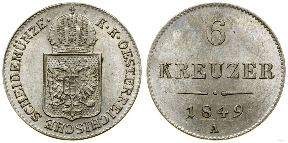Austria, 6 krajcarów, 1849 A