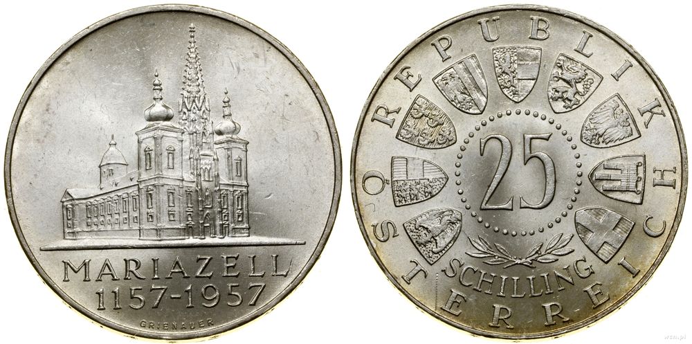 Austria, 25 szylingów, 1957
