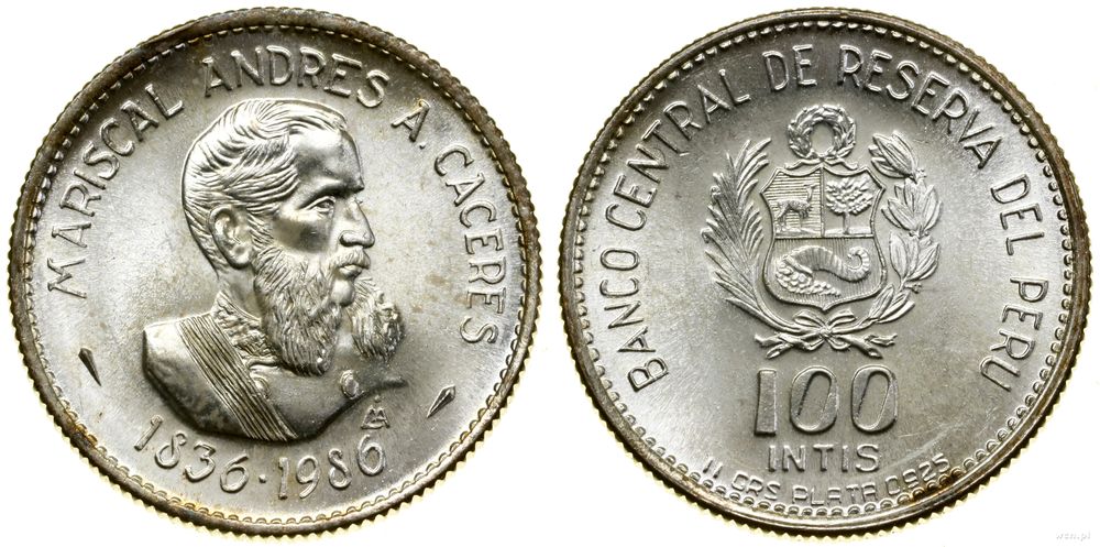 Peru, 100 intis, 1986