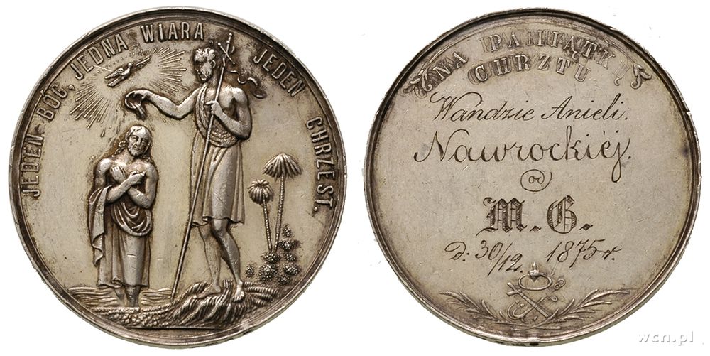 Polska, Na Pamiątkę Chrztu, medal niesydnowany, na stronie odwrotnej wyryty napis ..