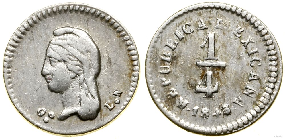 Meksyk, 1/4 reala, 1843 Go LR