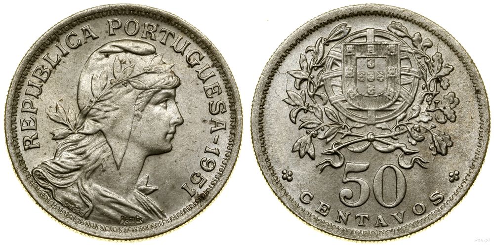 Portugalia, 50 centavos, 1951
