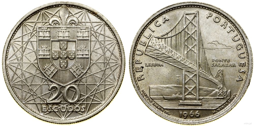 Portugalia, 20 escudo, 1966