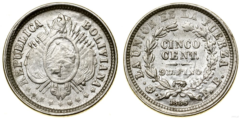 Boliwia, 5 centavo, 1886