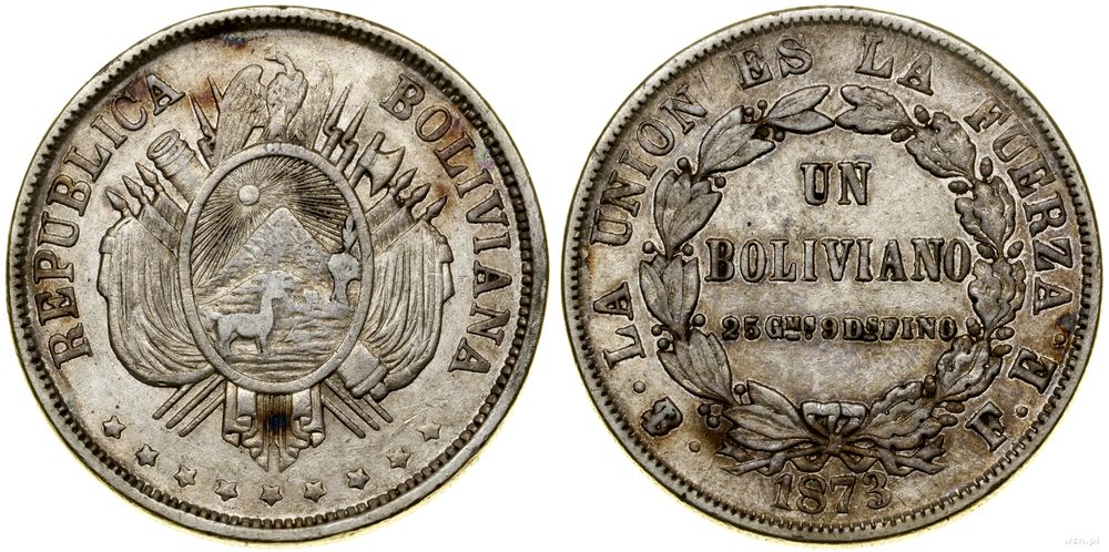 Boliwia, 1 boliviano, 1873