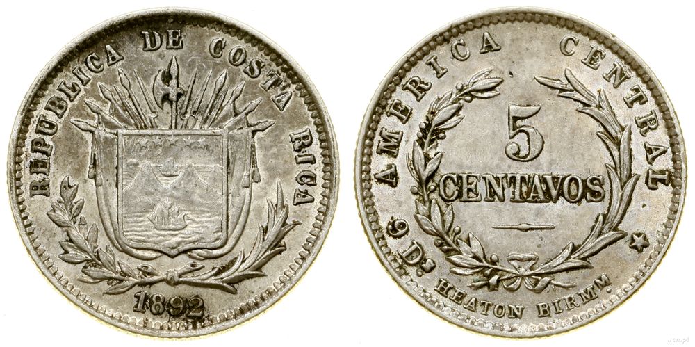 Kostaryka, 5 centavo, 1892