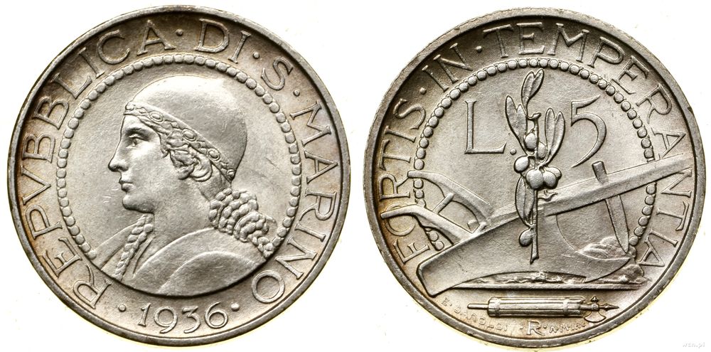 San Marino, 5 lirów, 1936