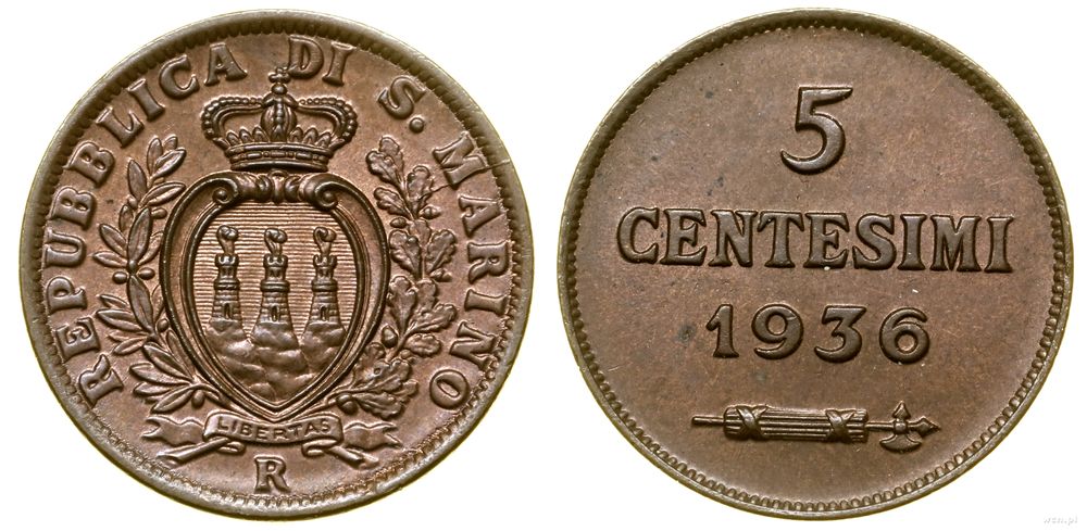 San Marino, 5 centesimi, 1936