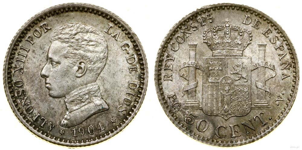 Hiszpania, 50 centymów, 1904