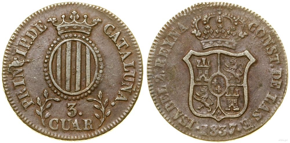 Hiszpania, 3 quartos, 1837