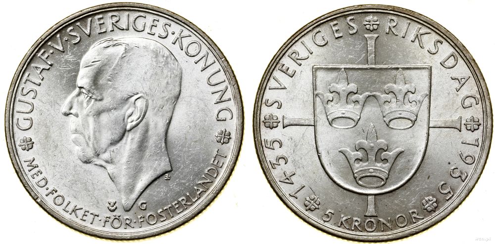 Szwecja, 5 koron, 1935