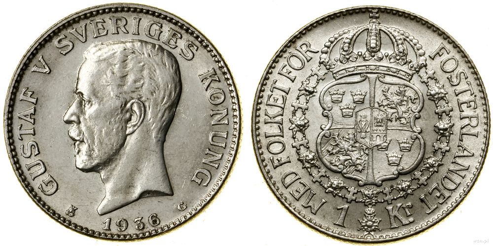 Szwecja, 1 korona, 1936