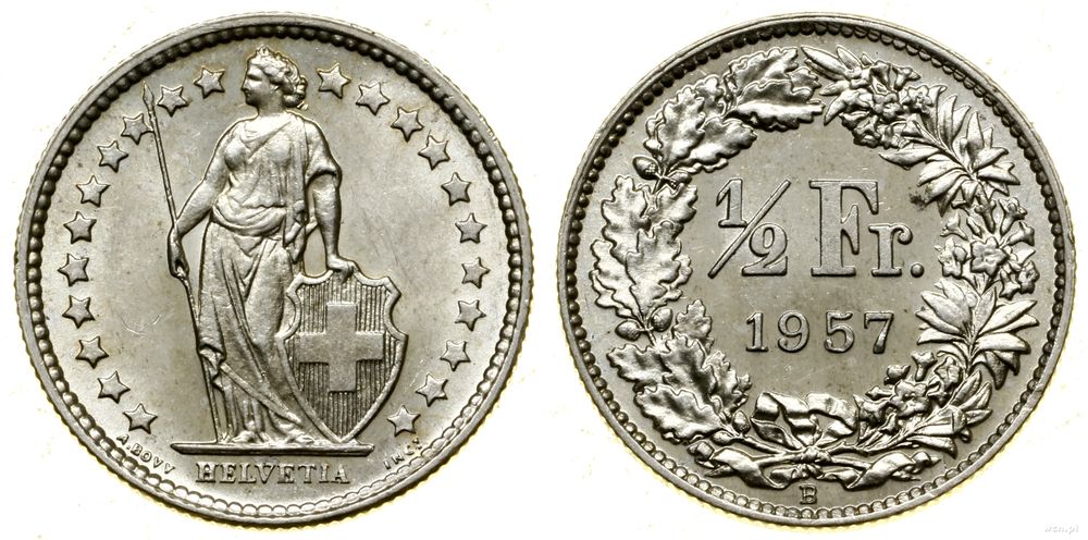 Szwajcaria, 1/2 franka, 1957