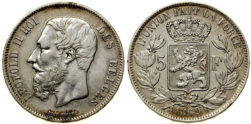Belgia, 5 franków, 1869