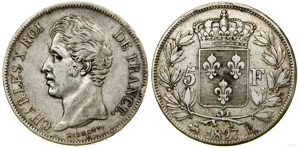 Francja, 5 franków, 1827 B