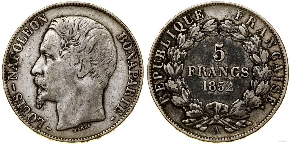 Francja, 5 franków, 1852 A