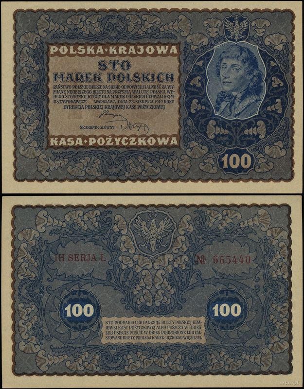 Polska, 100 marek polskich, 23.08.1919