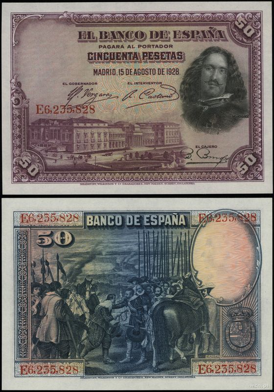 Hiszpania, 50 peset, 15.08.1928