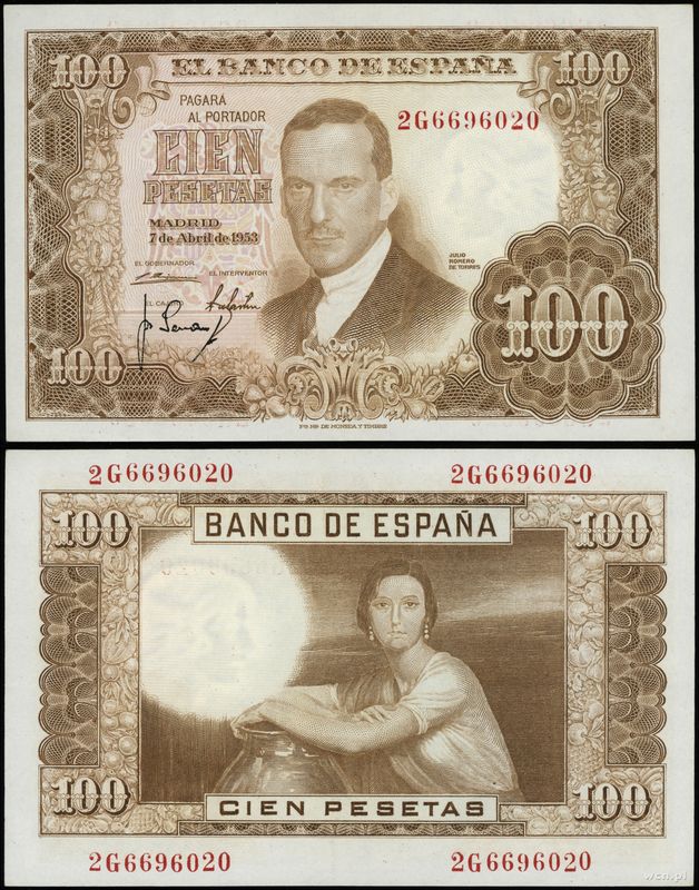 Hiszpania, 100 peset, 7.04.1953
