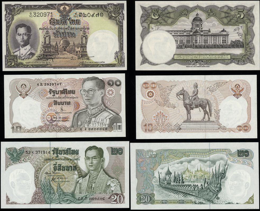 Tajlandia, zestaw 3 banknotów, 1956–1980