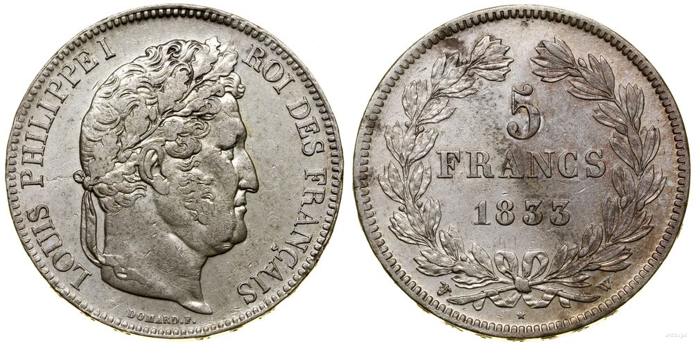 Francja, 5 franków, 1833 W
