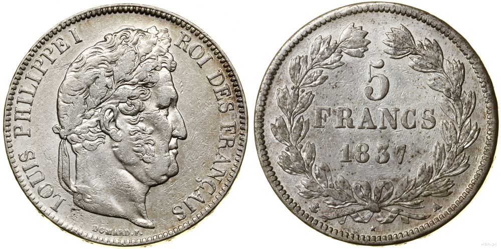 Francja, 5 franków, 1837 A