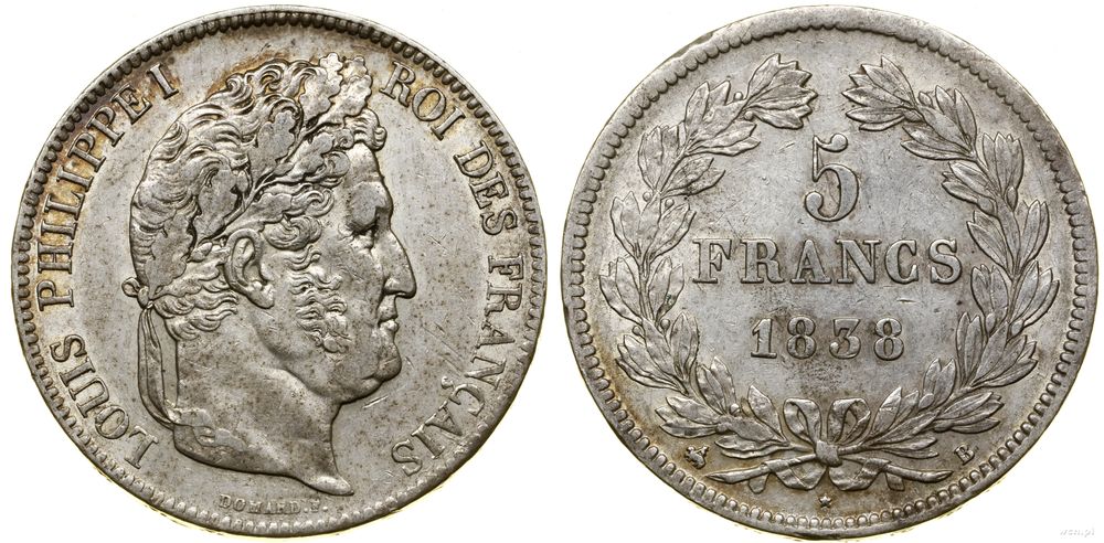 Francja, 5 franków, 1838 B