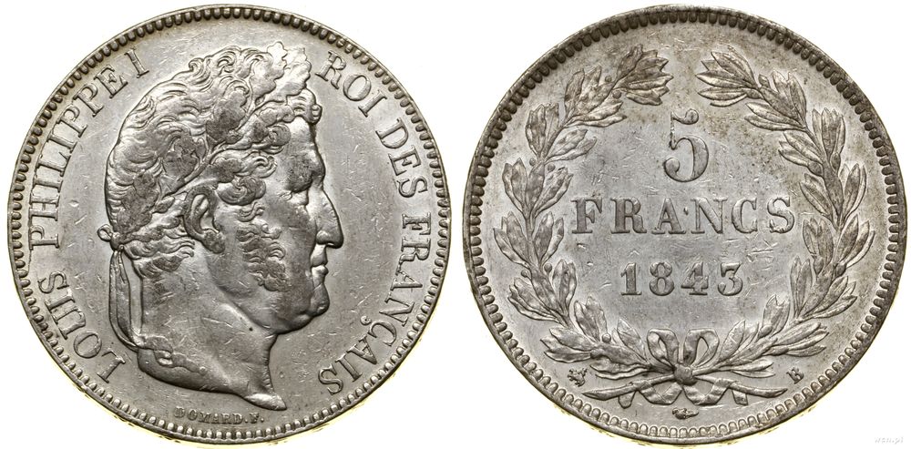 Francja, 5 franków, 1843 B