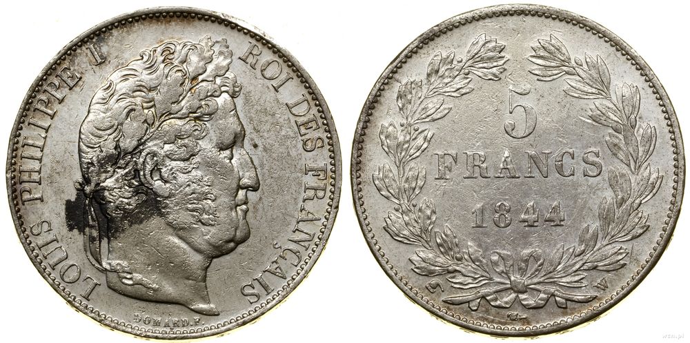 Francja, 5 franków, 1844 W