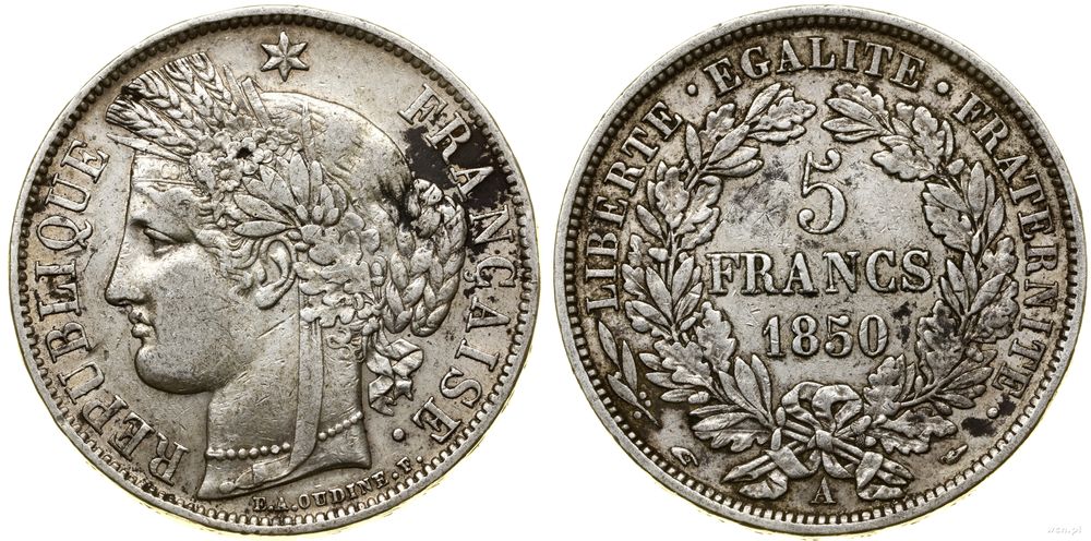 Francja, 5 franków, 1850 A