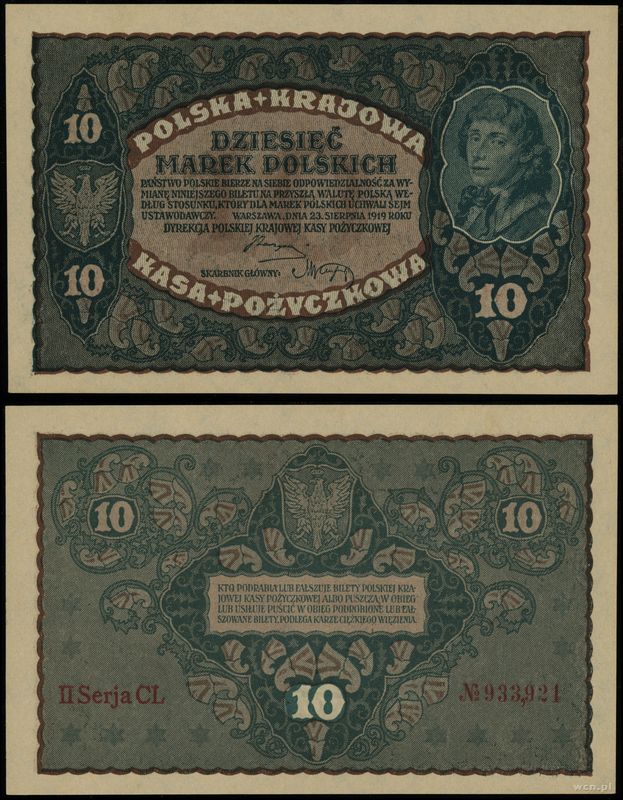 Polska, 10 marek polskich, 23.08.1919