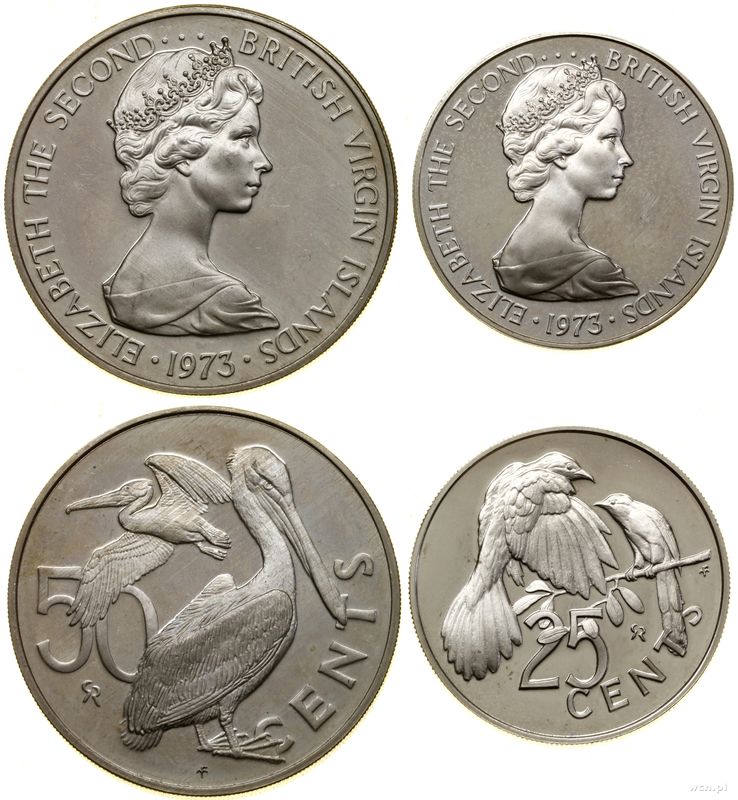 Wyspy Dziewicze, zestaw 2 monet, 1973