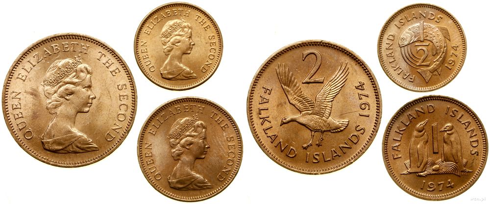 Falklandy, zestaw 3 monet, 1974