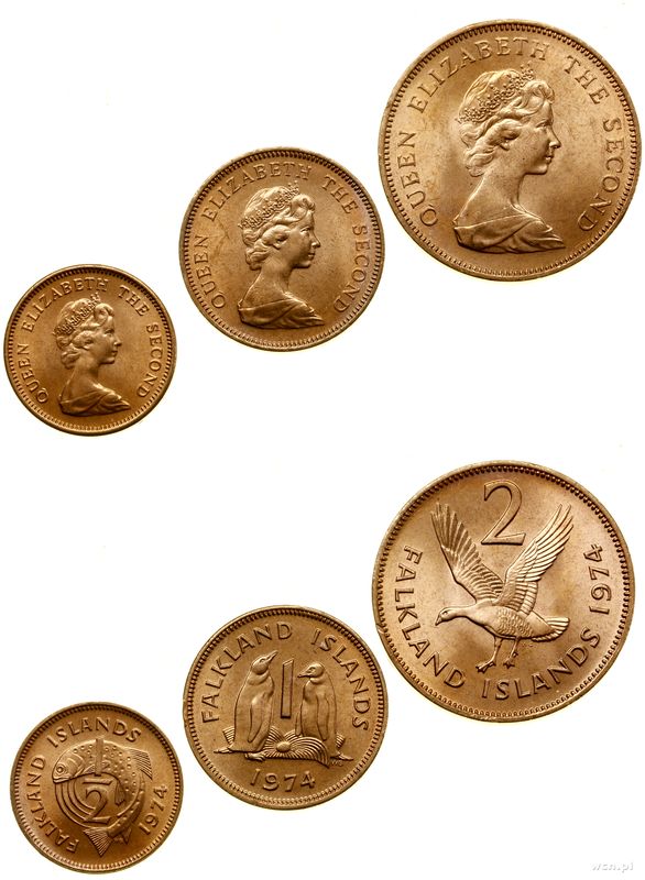 Falklandy, zestaw 3 monet, 1974
