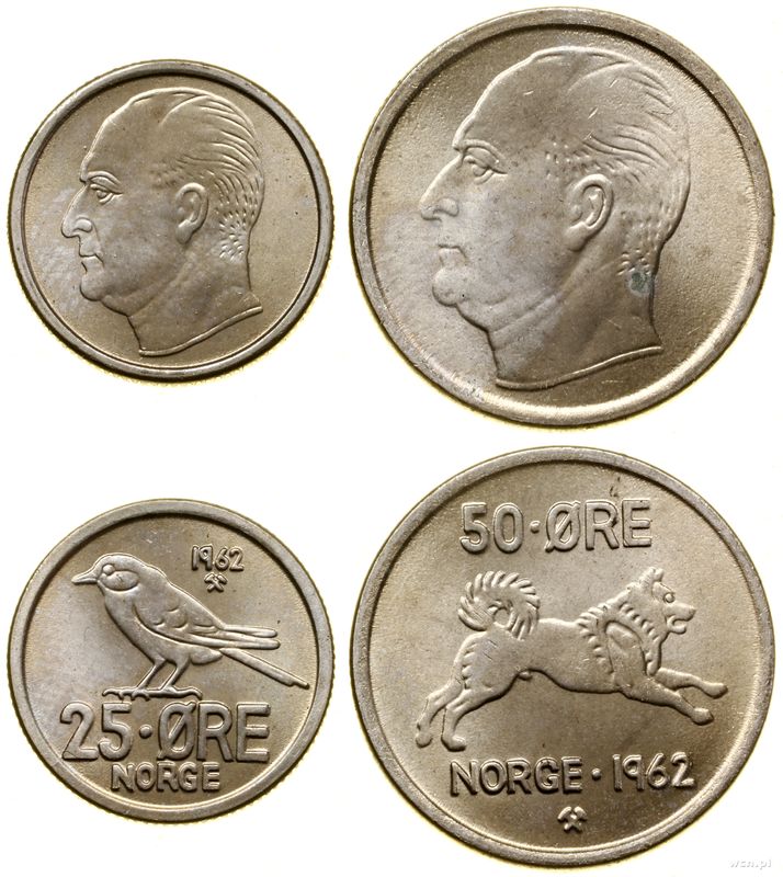 Norwegia, zestaw 2 monet, 1962