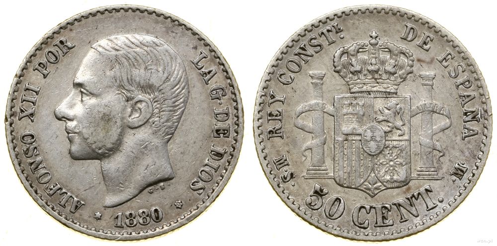 Hiszpania, 50 centymów, 1880 MSM