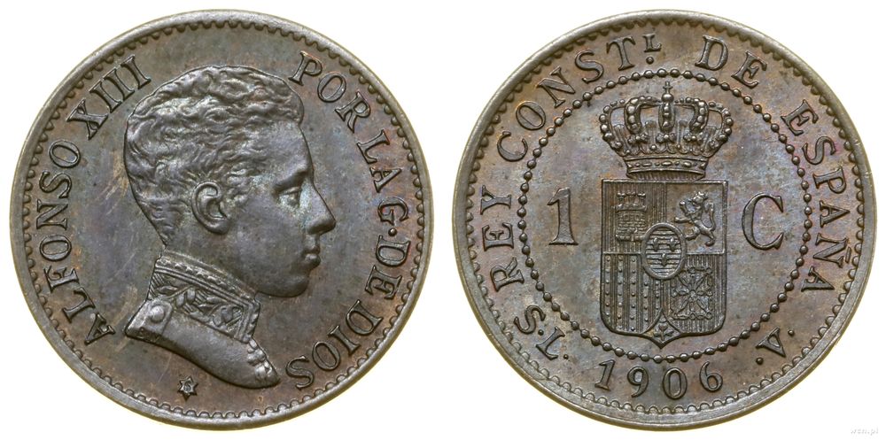 Hiszpania, 1 centym, 1906 SLV