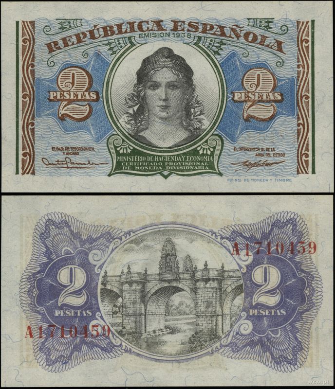 Hiszpania, 2 pesety, 1938