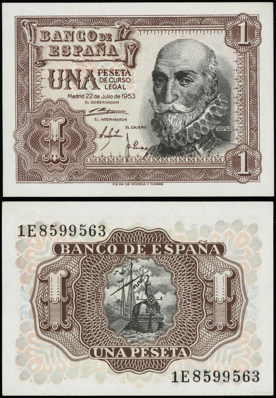 Hiszpania, 1 peseta, 22.07.1953