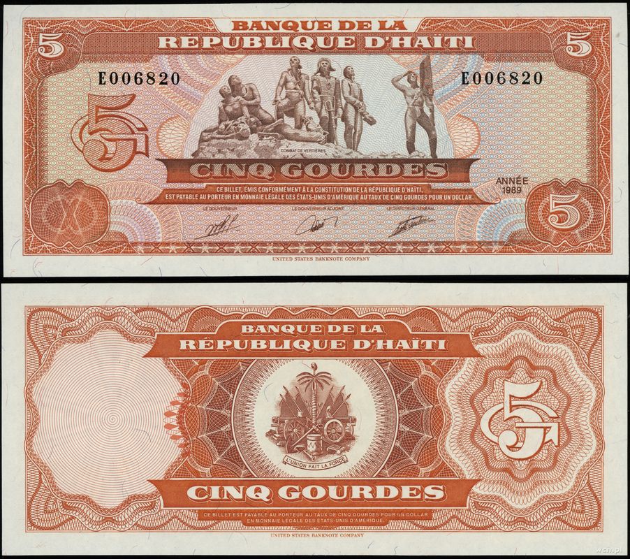 Haiti, 5 gourdes, 1989