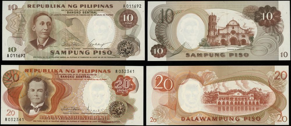 Filipiny, zestaw: 10 i 20 piso, 1949 (1969)