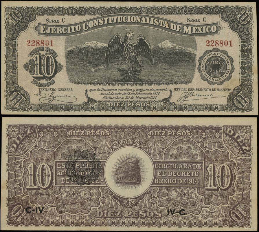 Meksyk, 10 pesos, 1914