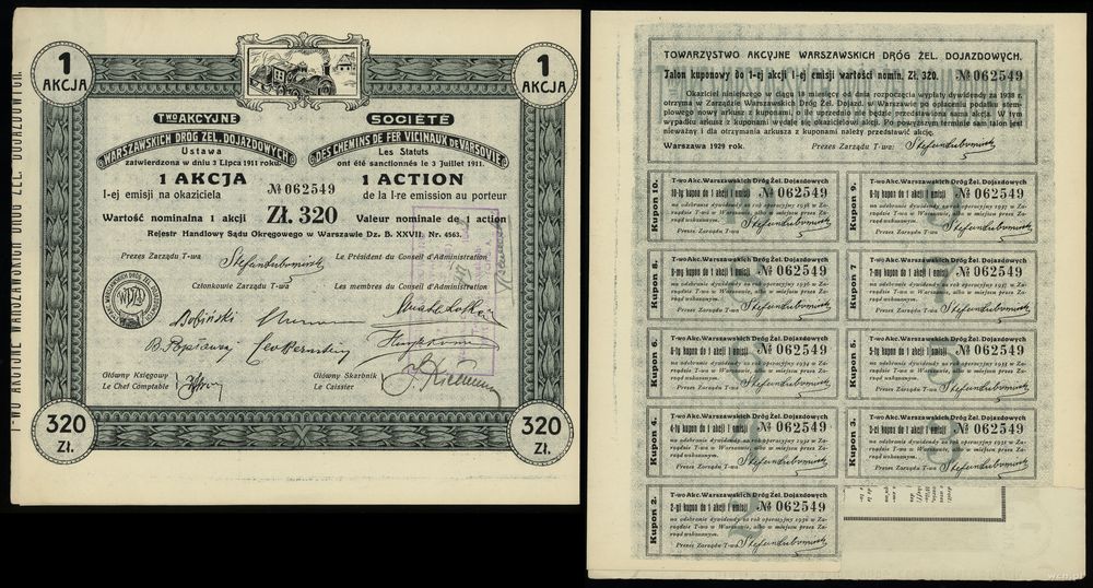 Polska, 1 akcja na 320 złotych, 1929